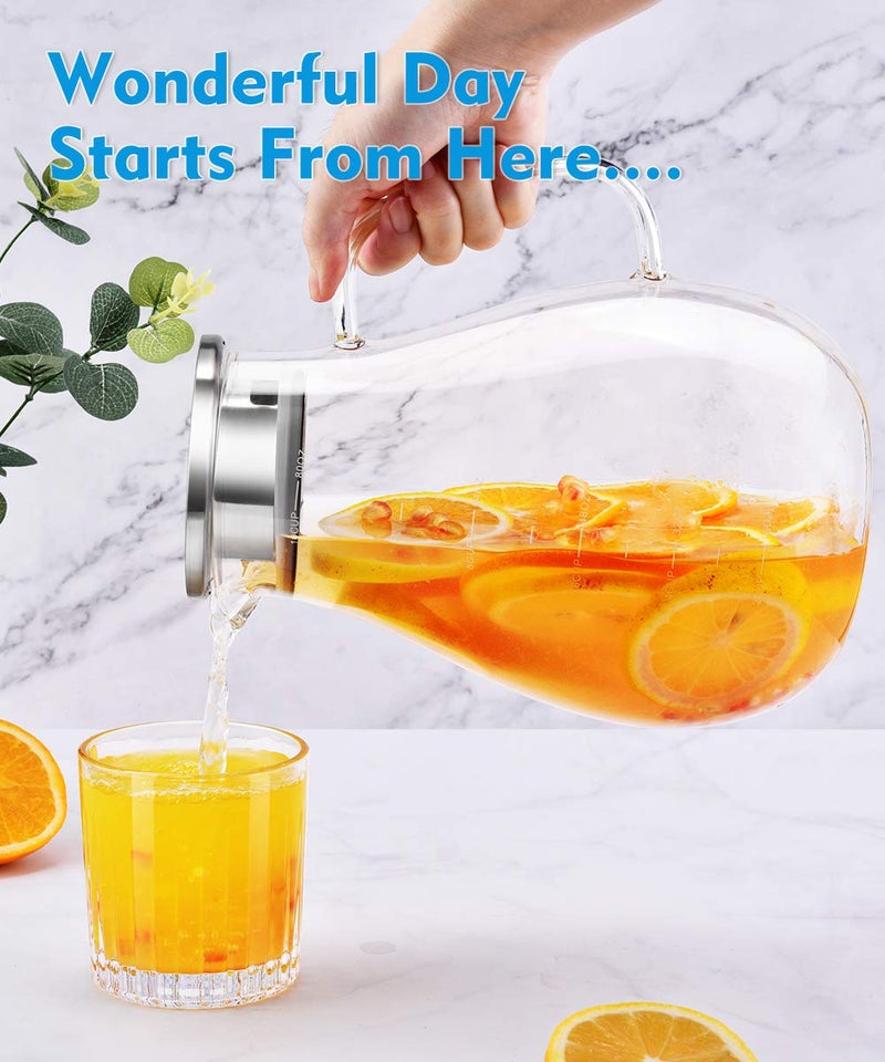 veecom Glass Pitcher, veecom 80oz Water Pitchers with Lid and Spout for Drinks, Hot&Cold Beverage, Juice, Iced Tea Pitcher for Fridge, Borosilicate Glass Carafe/Jug with Brush - Image 2